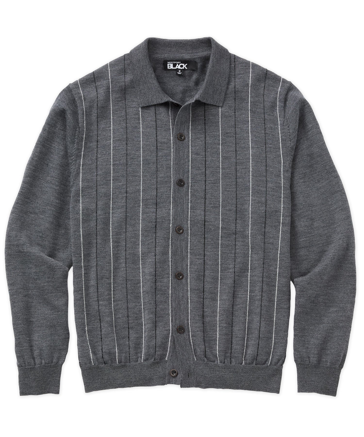 Westport Black Long Sleeve Birdseye Stripe Button Front Polo, Men's Big & Tall