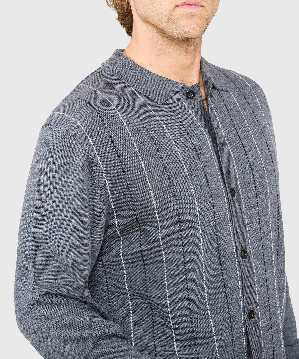 Westport Black Long Sleeve Birdseye Stripe Button Front Polo, Men's Big & Tall