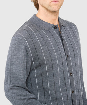 Westport Black Long Sleeve Birdseye Stripe Button Front Polo