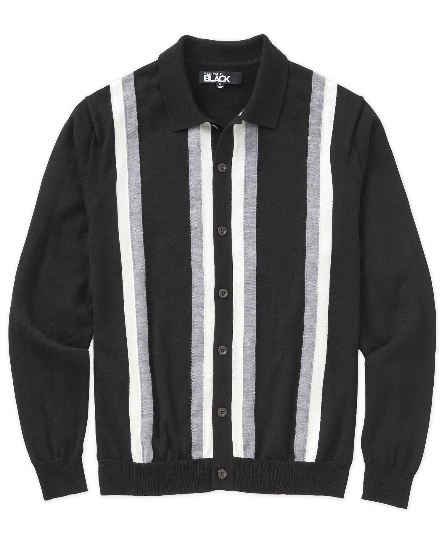 Westport Black Long Sleeve Rico Button Front Polo, Men's Big & Tall