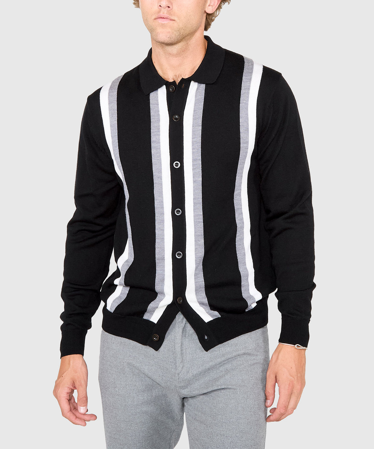 Westport Black Long Sleeve Rico Button Front Polo, Men's Big & Tall