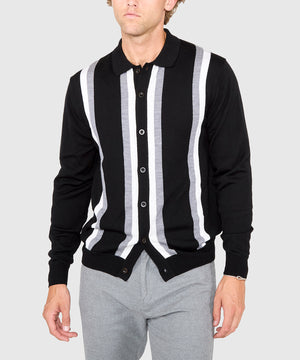 Westport Black Long Sleeve Rico Button Front Polo