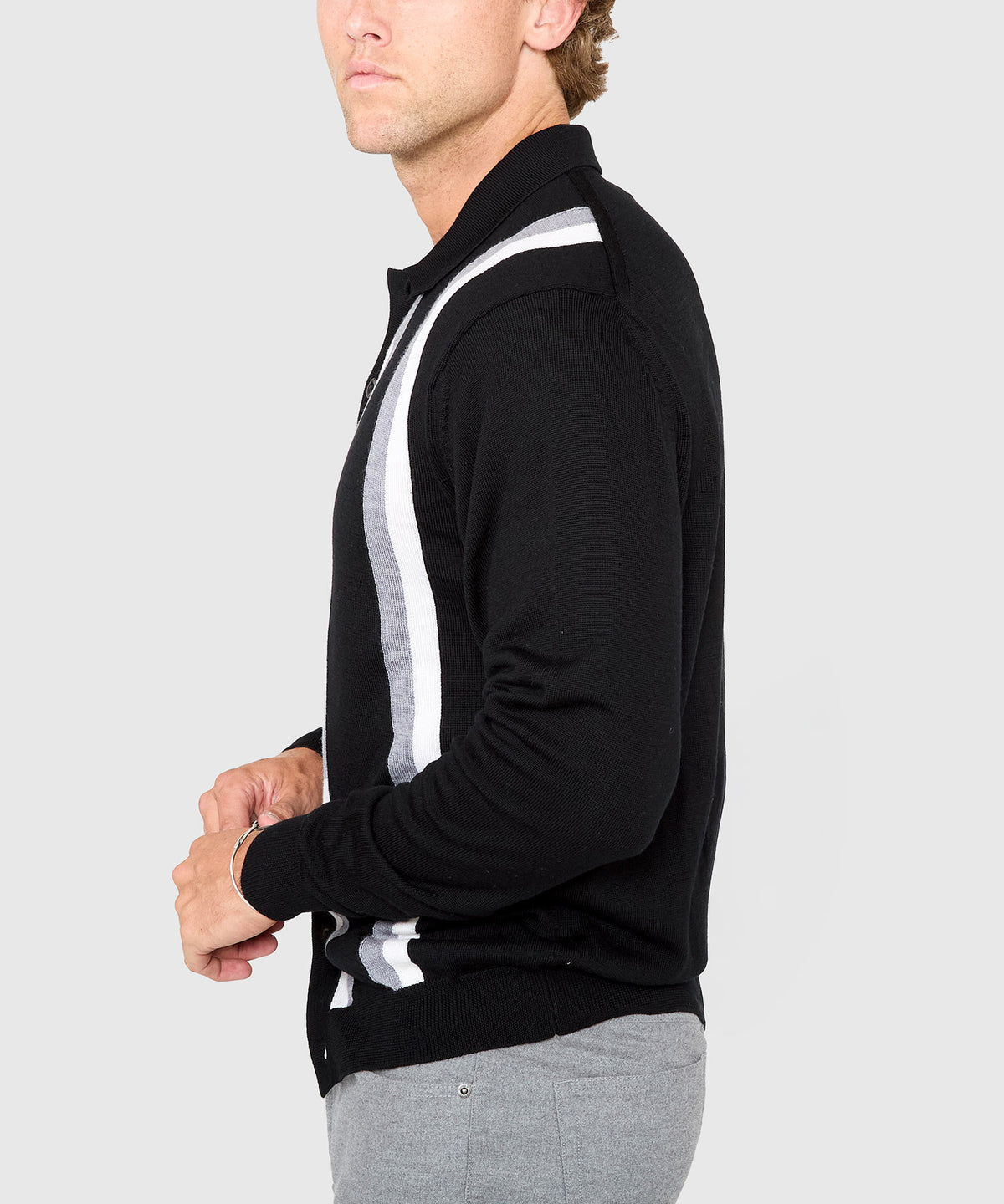 Westport Black Long Sleeve Rico Button Front Polo, Men's Big & Tall