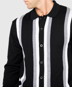 Westport Black Long Sleeve Rico Button Front Polo