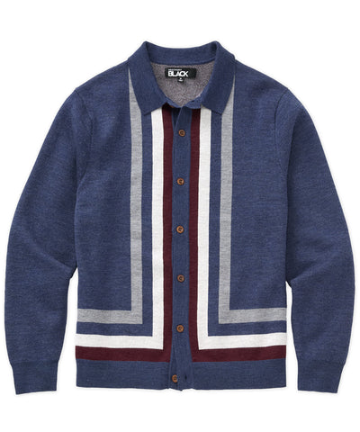 Westport Black Long Sleeve Havana Button Front Polo, Men's Big & Tall