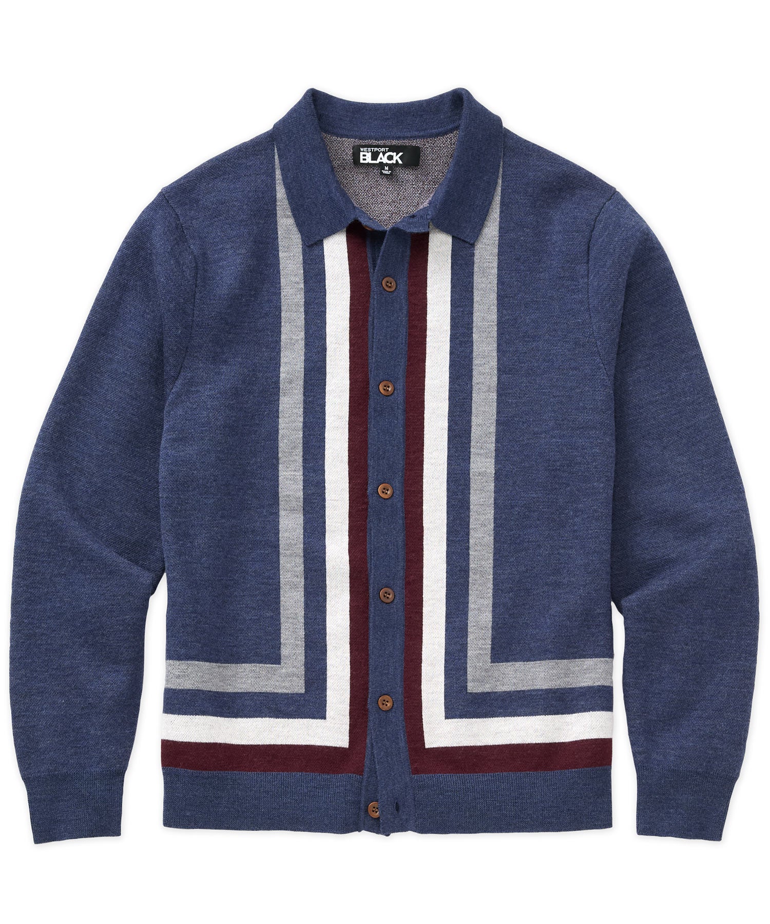 Westport Black Long Sleeve Havana Button Front Polo, Men's Big & Tall