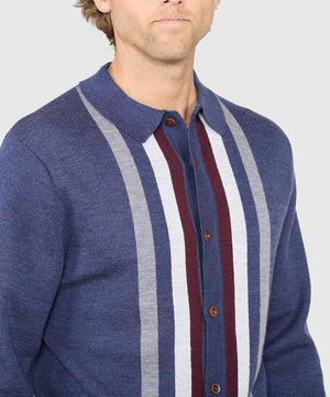 Westport Black Long Sleeve Havana Button Front Polo