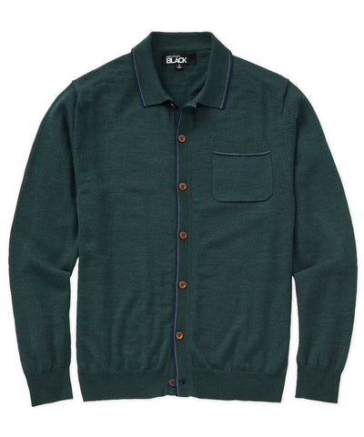 Westport Black Long Sleeve Sparks Retro Tipped Button Front Polo, Men's Big & Tall