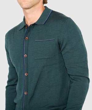 Westport Black Long Sleeve Sparks Retro Tipped Button Front Polo