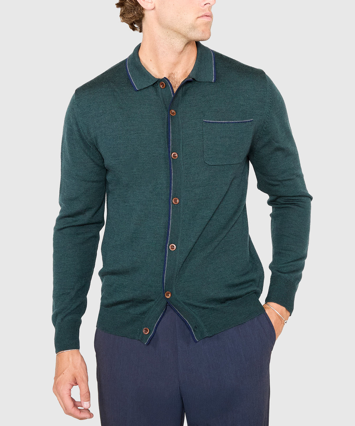 Westport Black Long Sleeve Sparks Retro Tipped Button Front Polo, Men's Big & Tall
