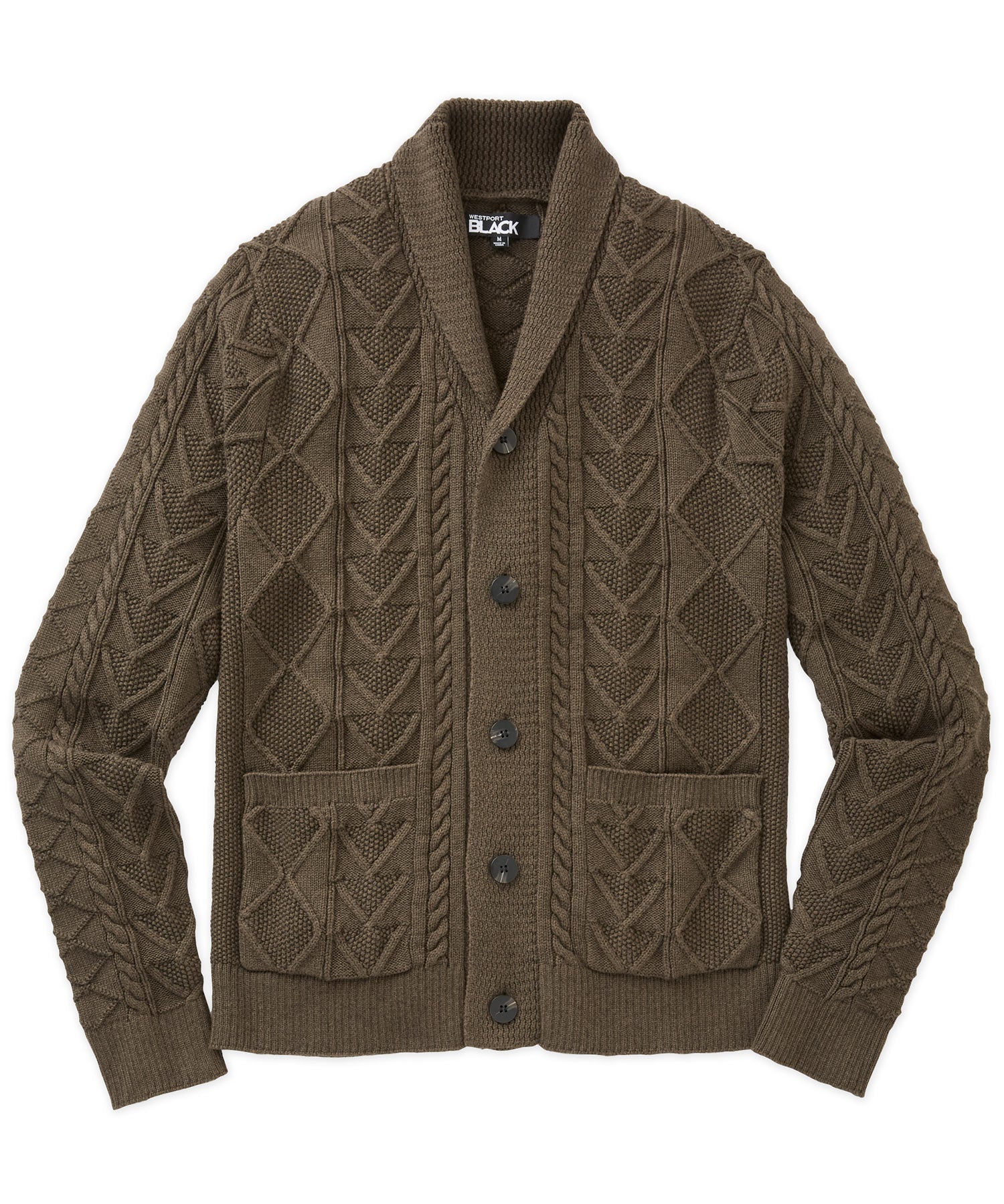 Westport Black Aztec Cable Cardigan, Men's Big & Tall