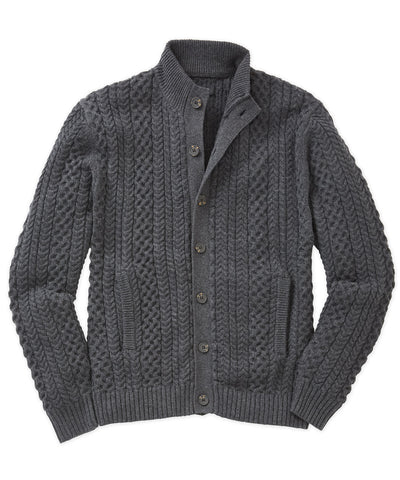 Westport Black Cedarbrook Cable Cardigan Sweater, Men's Big & Tall