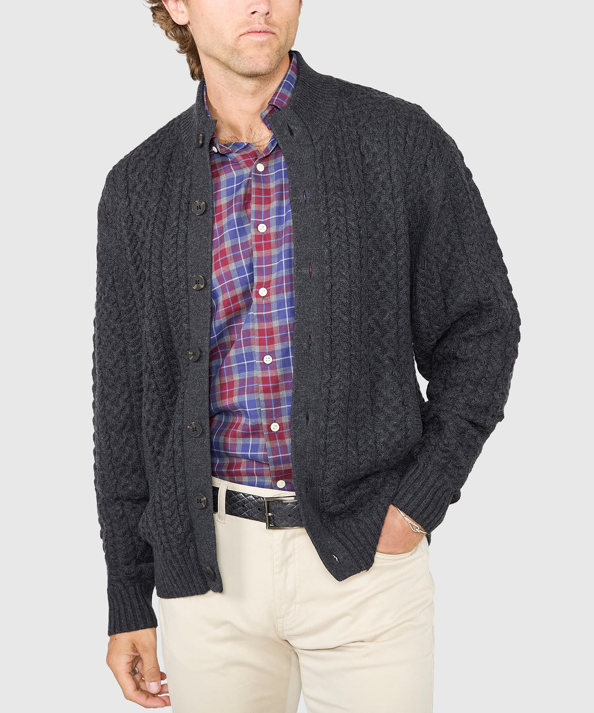 Westport Black Cedarbrook Cable Cardigan Sweater, Men's Big & Tall
