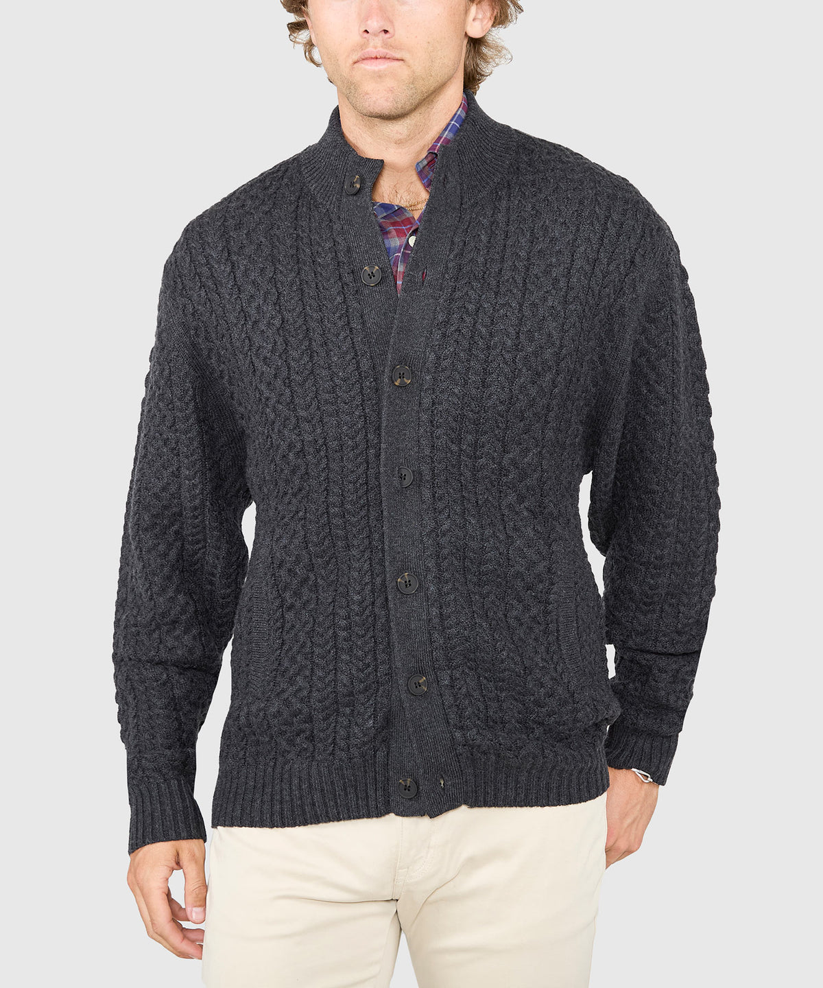 Westport Black Cedarbrook Cable Cardigan Sweater, Men's Big & Tall