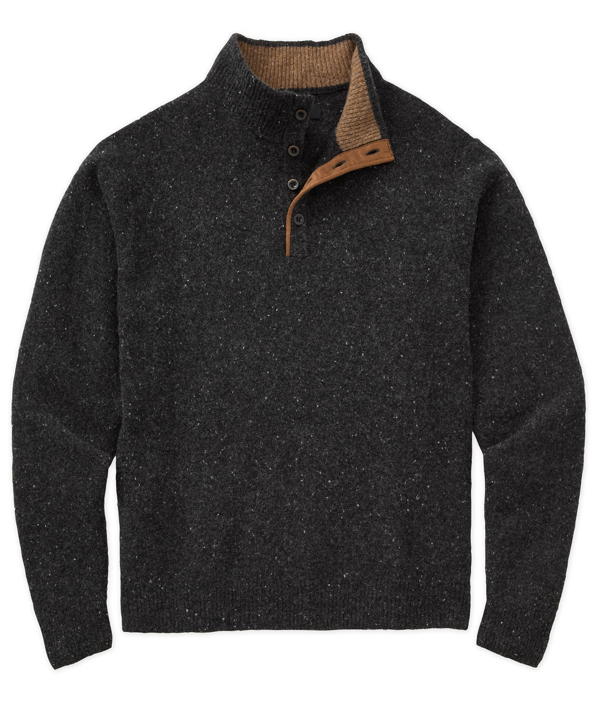 Westport Black Benson Donegal Button Mock Sweater, Men's Big & Tall