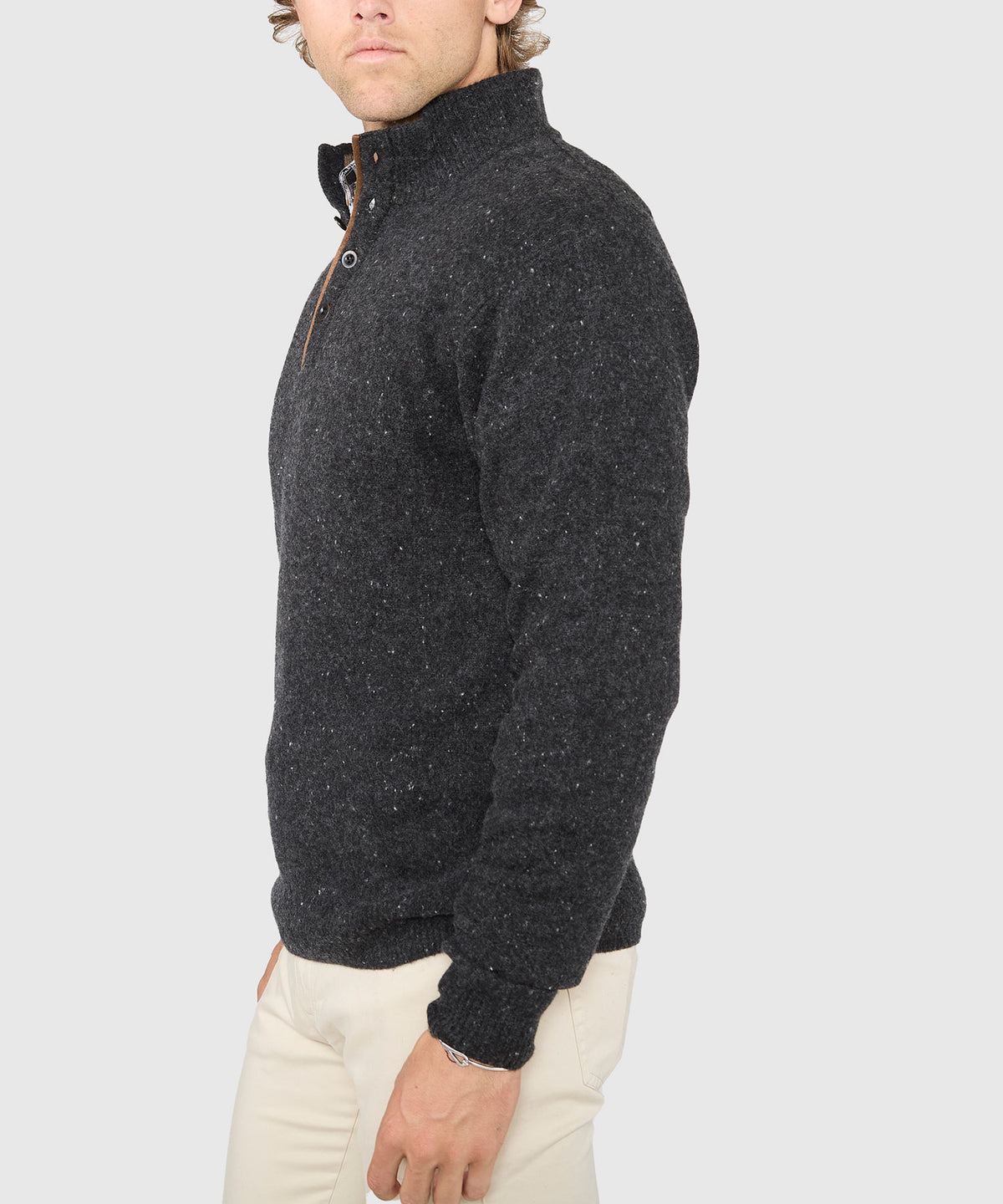 Westport Black Benson Donegal Button Mock Sweater, Men's Big & Tall