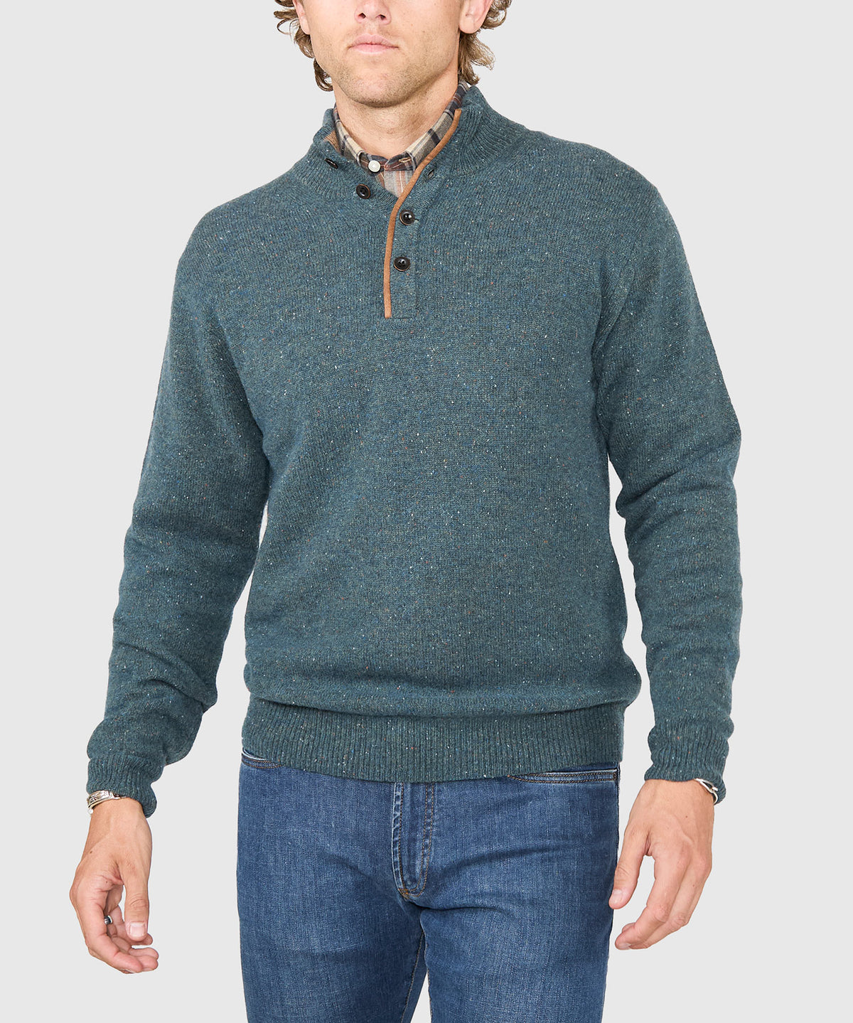 Westport Black Benson Donegal Button Mock Sweater, Men's Big & Tall