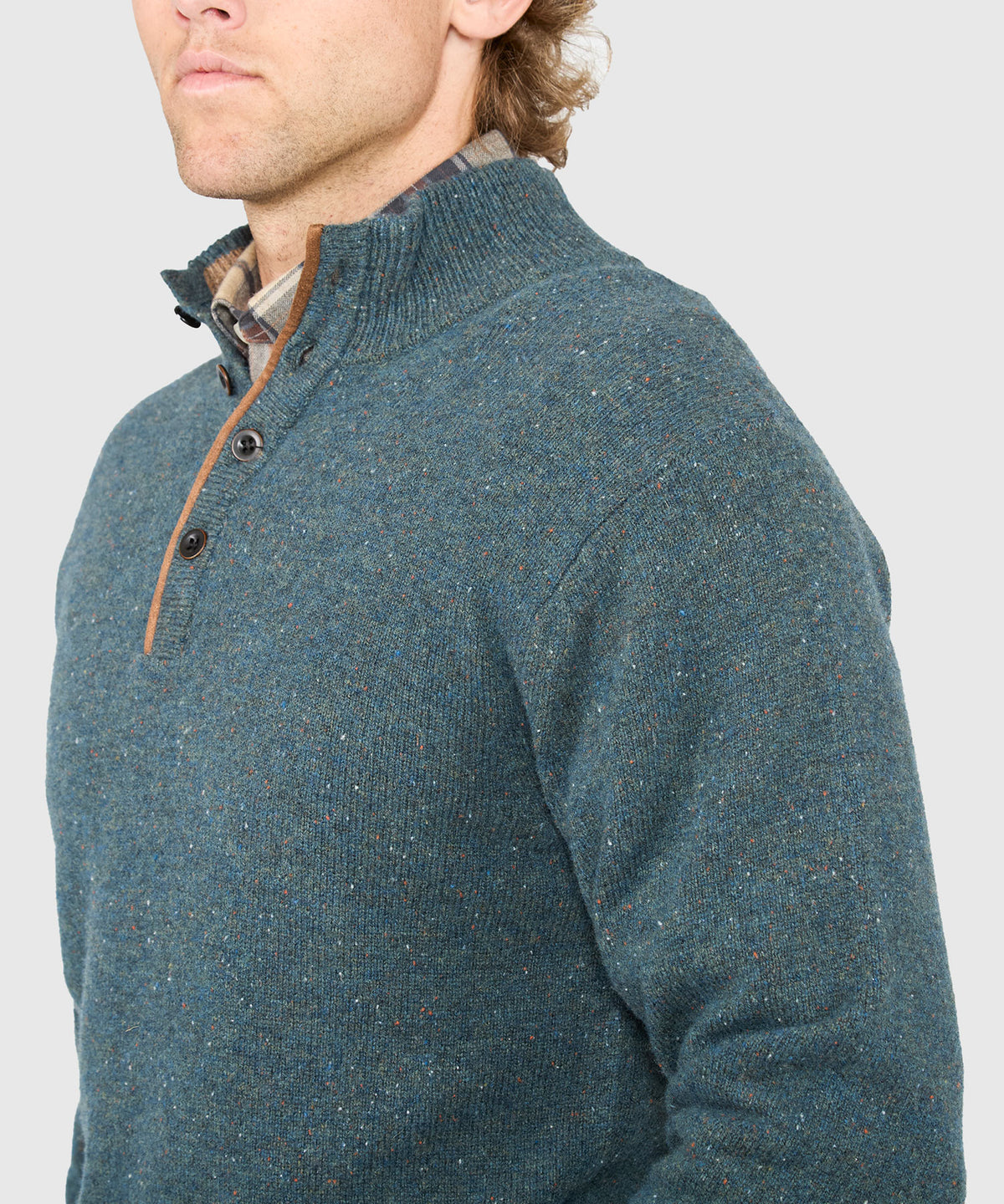 Westport Black Benson Donegal Button Mock Sweater, Men's Big & Tall