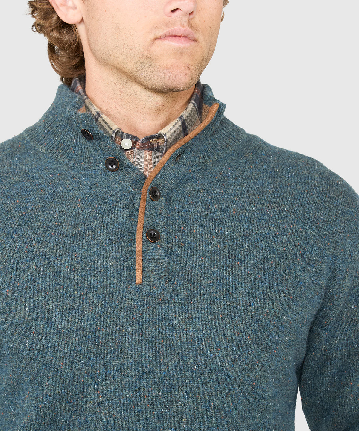 Westport Black Benson Donegal Button Mock Sweater, Men's Big & Tall