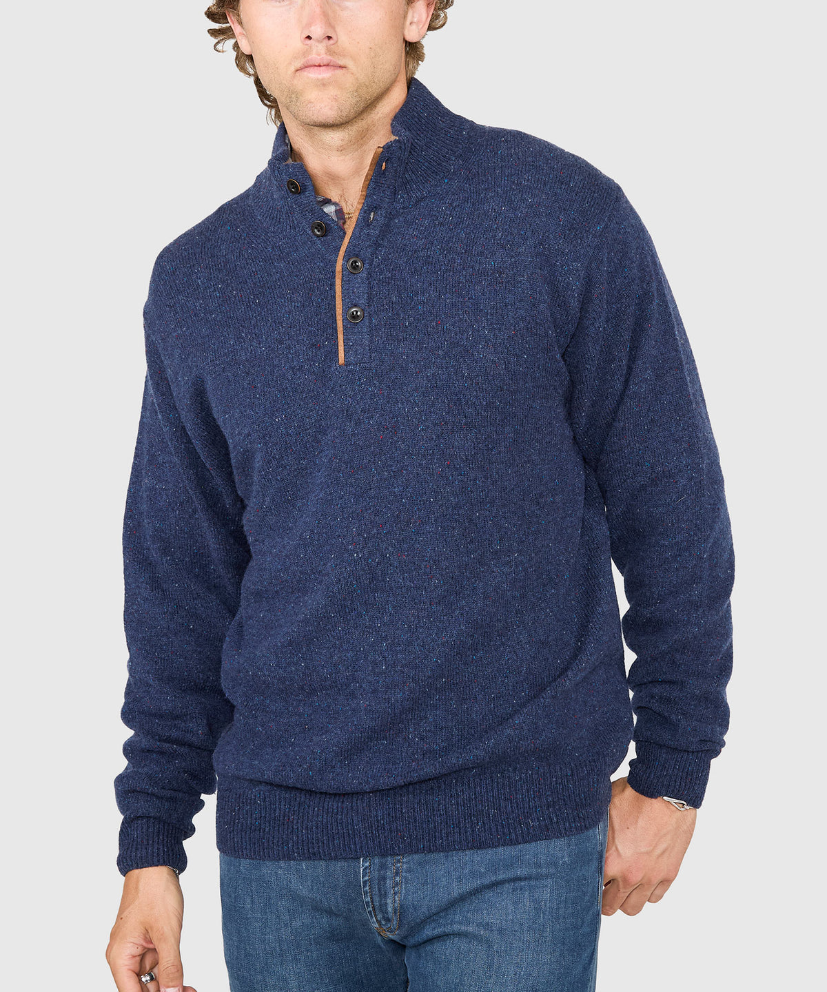 Westport Black Benson Donegal Button Mock Sweater, Men's Big & Tall