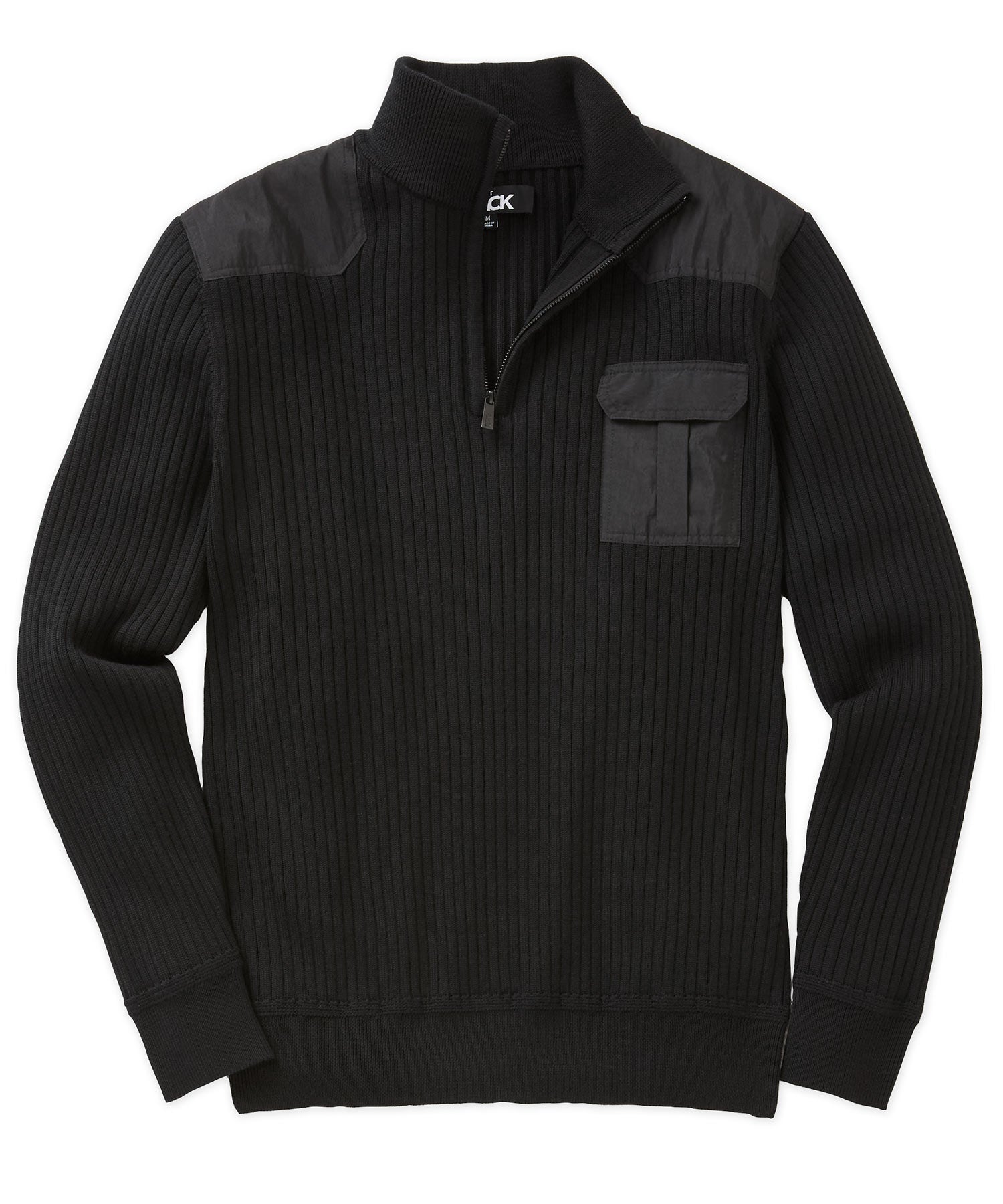 Westport Black Big & Tall Ribbed Military Merino Half Zip Pullover