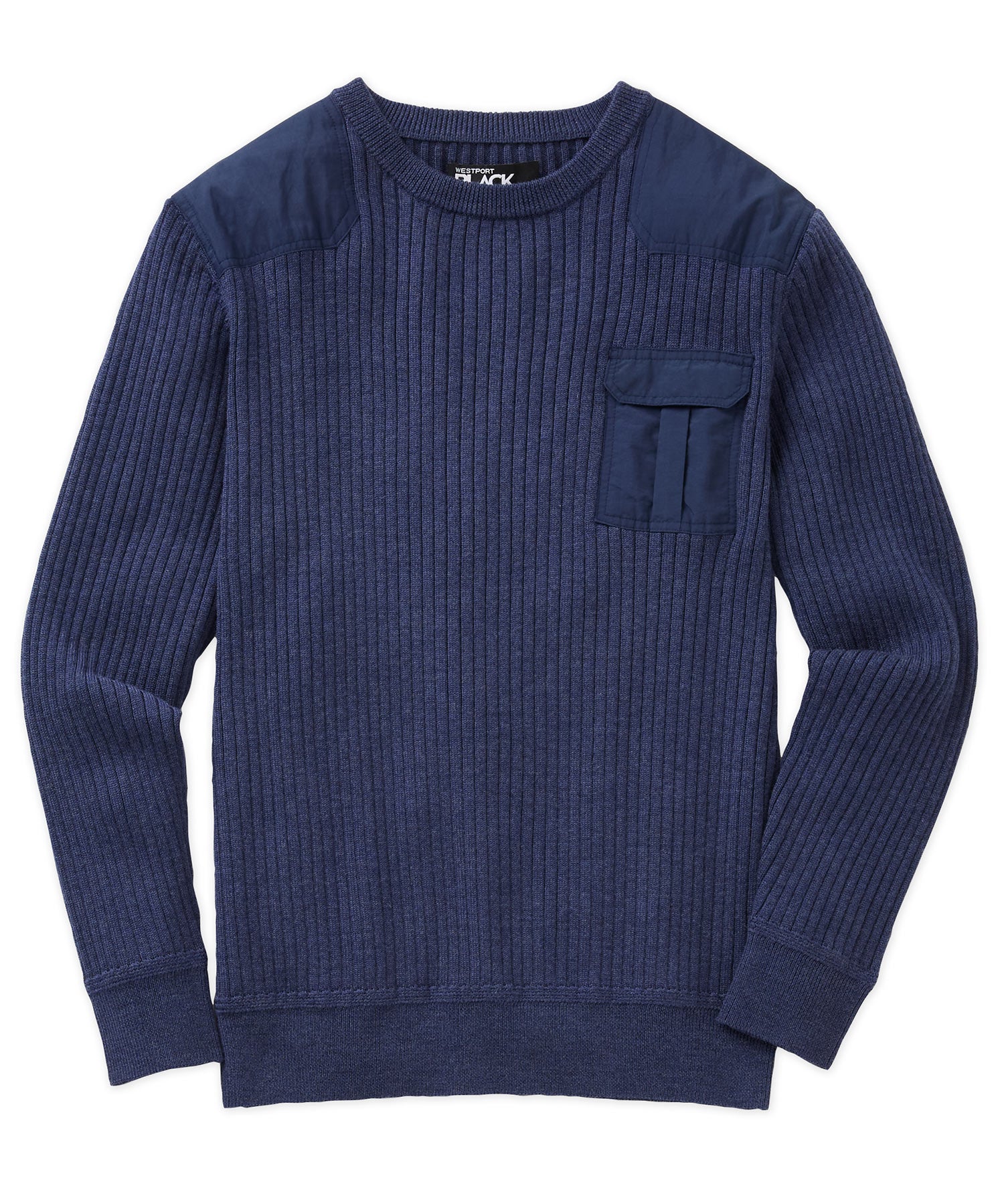 Westport Black Ribbed Military Crew Neck Pullover