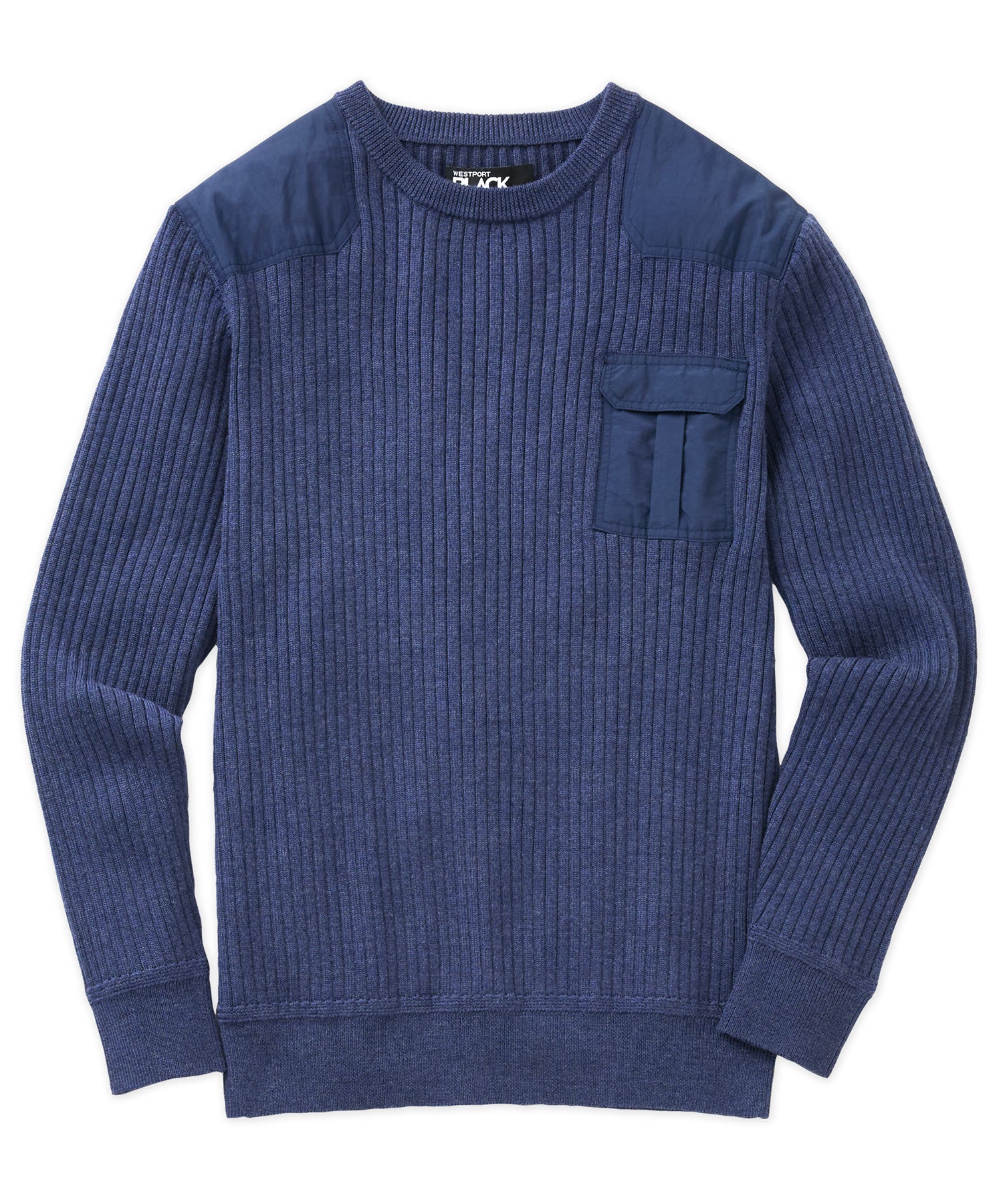 Westport Black Ribbed Military Crew Neck Pullover, Men's Big & Tall