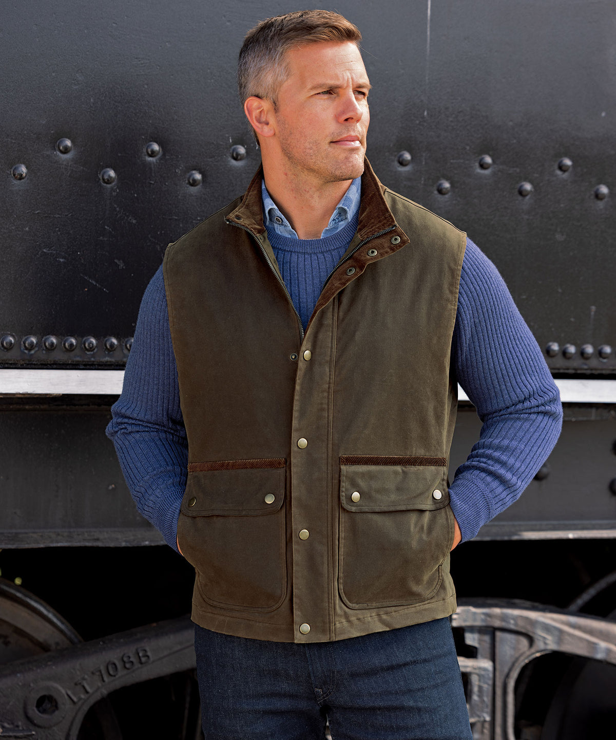 Westport Black Hudson Waxed Cotton Vest, Men's Big & Tall