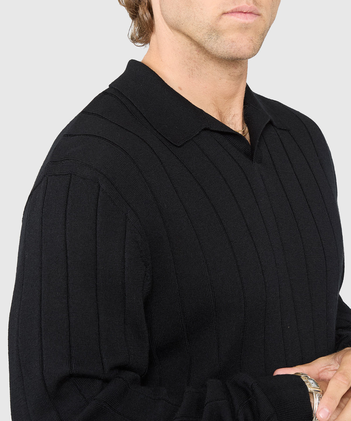 Westport Black Long Sleeve Palermo Merino Johnny Collar Polo, Men's Big & Tall