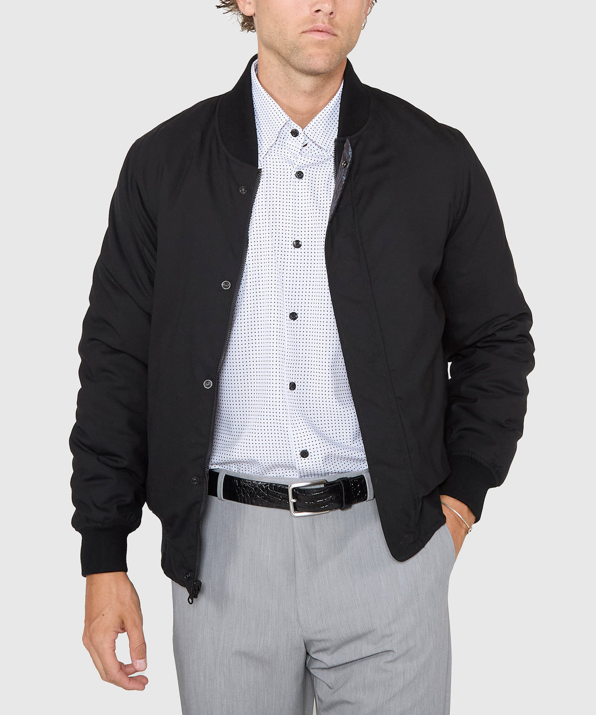 Westport Black Switch Reversible Wool Blouson Jacket, Men's Big & Tall