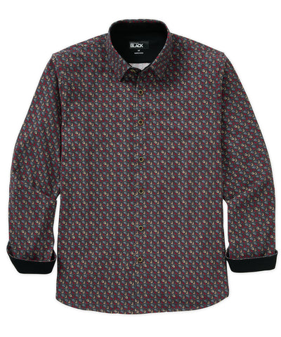 Westport Black Long Sleeve Hidden Button Down Collar Petal Print Knit Sport Shirt, Men's Big & Tall