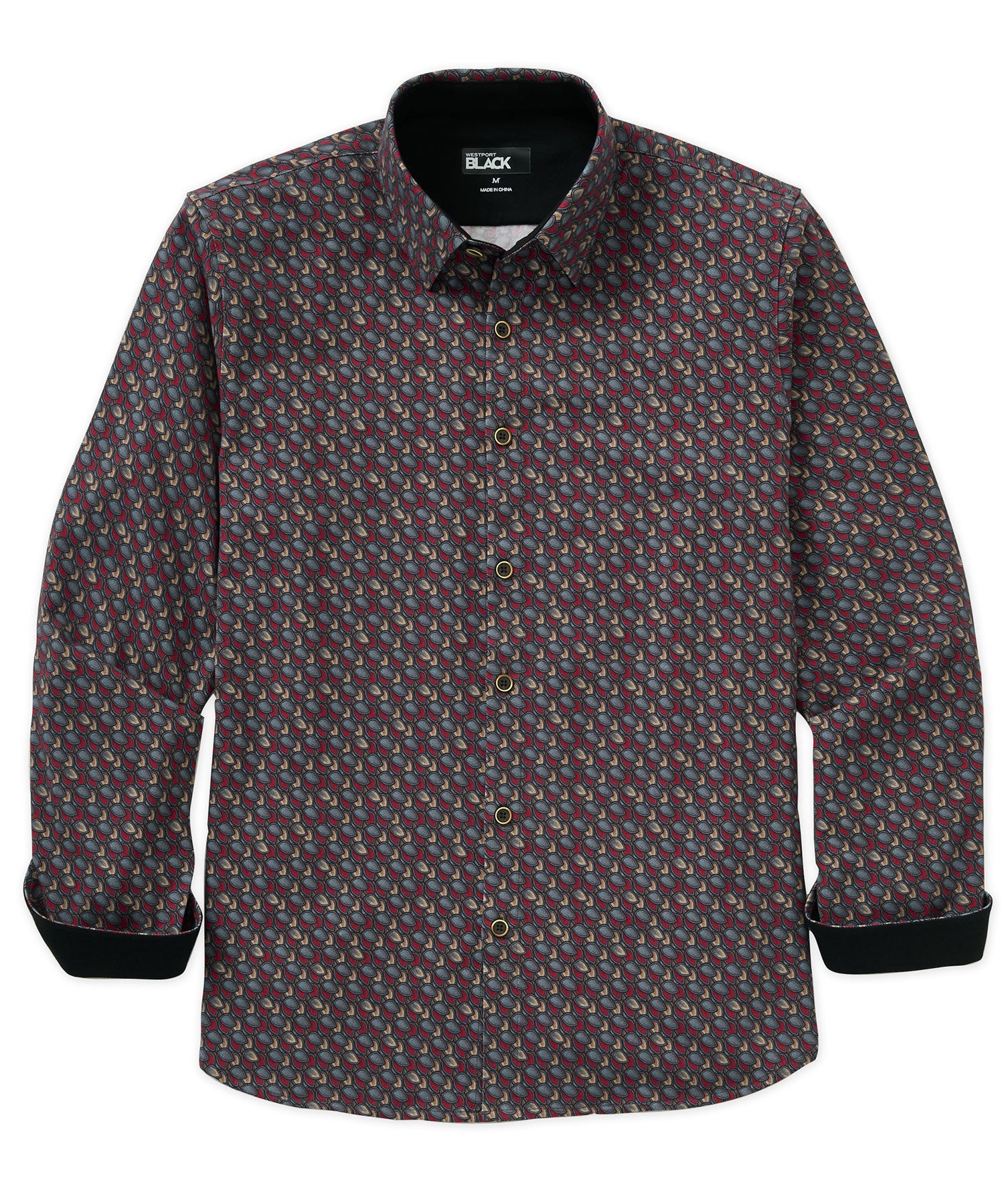 Westport Black Long Sleeve Hidden Button Down Collar Petal Print Knit Sport Shirt