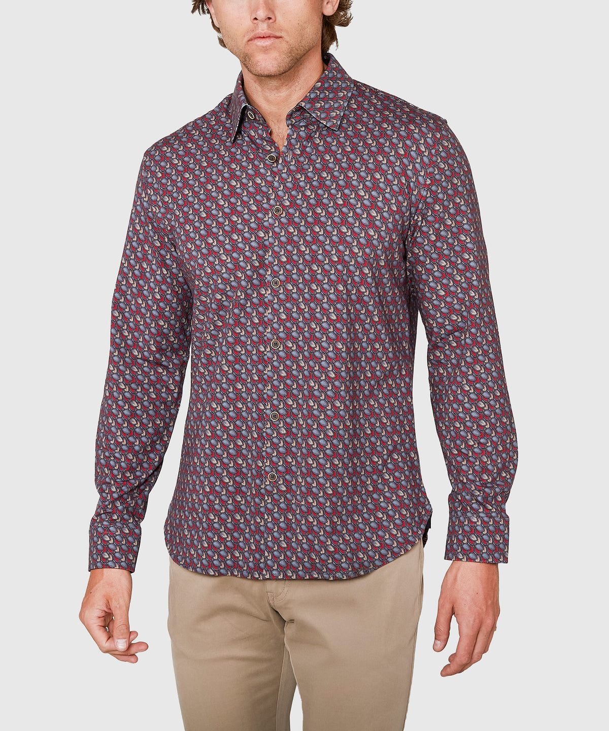 Men's Big & Tall Westport Black Long Sleeve Hidden Button Down Collar Petal Print Knit Sport Shirt Wine / 2XB Men's Big & Tall Westport Black Long Sleeve Hidden Button Down Collar Petal Print Knit Sport Shirt Wine / 2XB