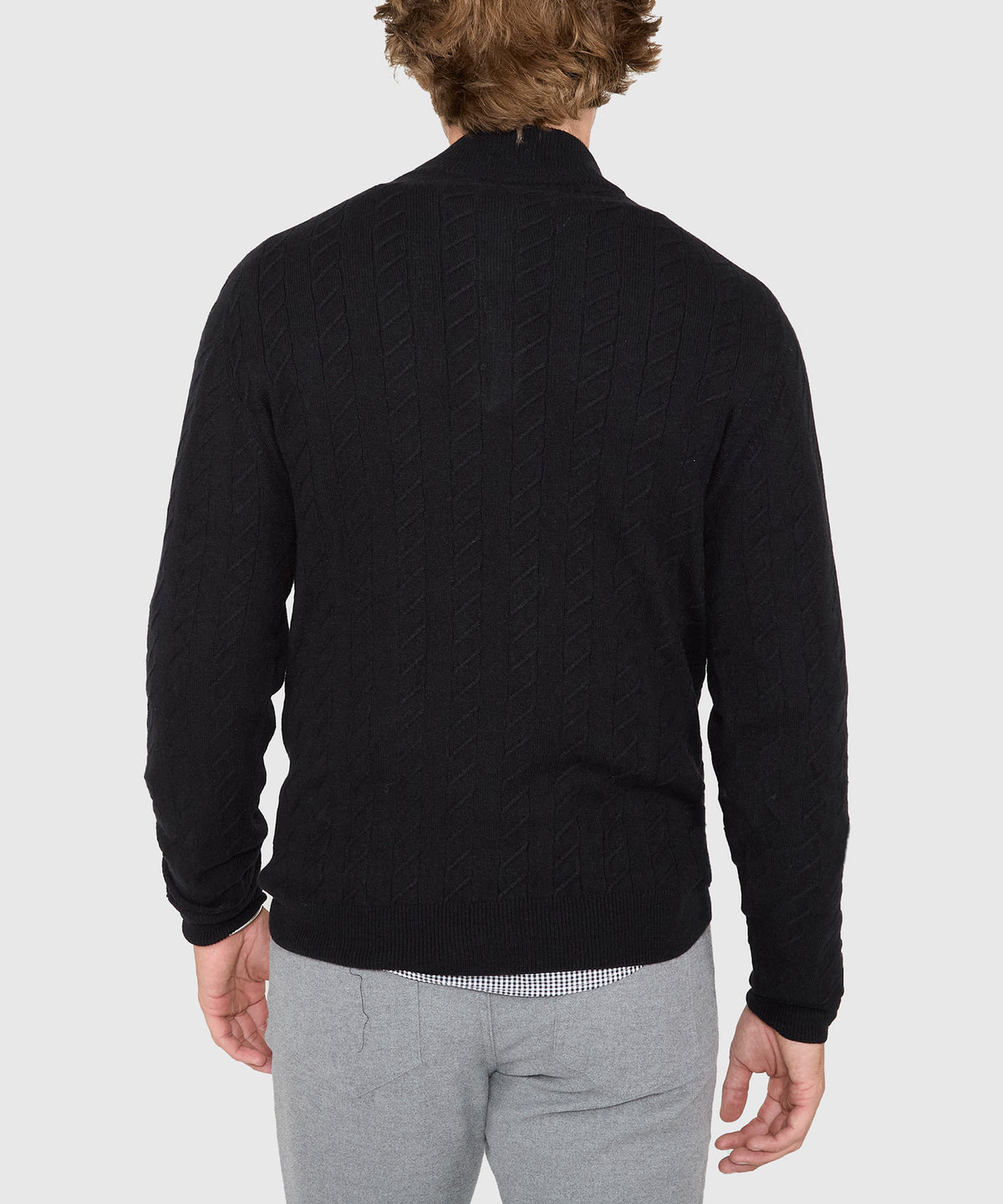 Westport Black Long Sleeve Monaco Cable Knit Button Mock Pullover Sweater, Men's Big & Tall