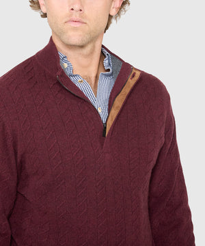 Westport Black Long Sleeve Monaco Cable Knit Button Mock Pullover Sweater