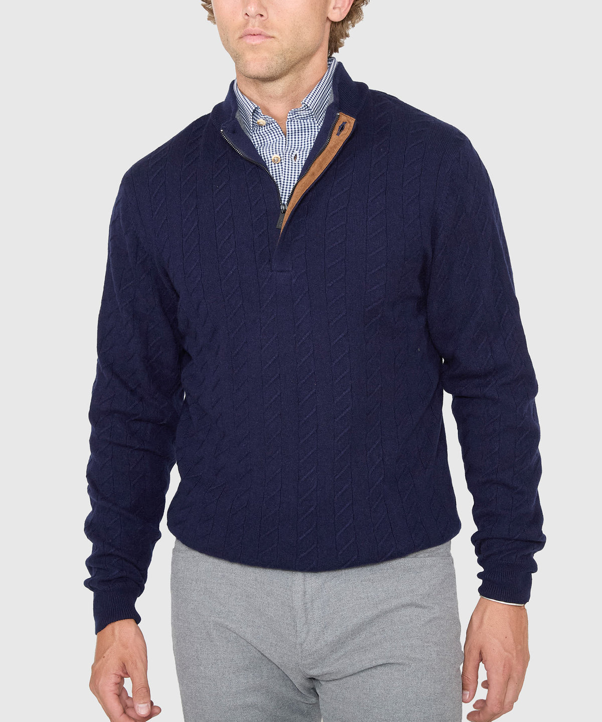 Westport Black Long Sleeve Monaco Cable Knit Button Mock Pullover Sweater, Men's Big & Tall