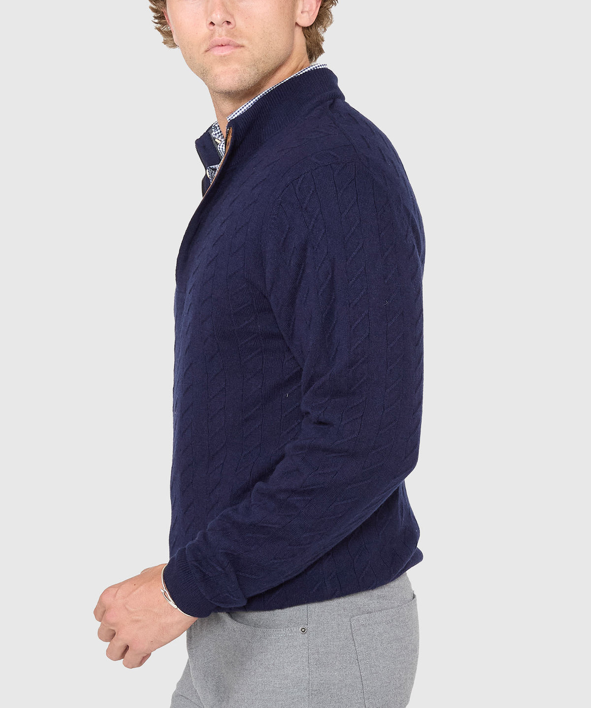 Westport Black Long Sleeve Monaco Cable Knit Button Mock Pullover Sweater, Men's Big & Tall