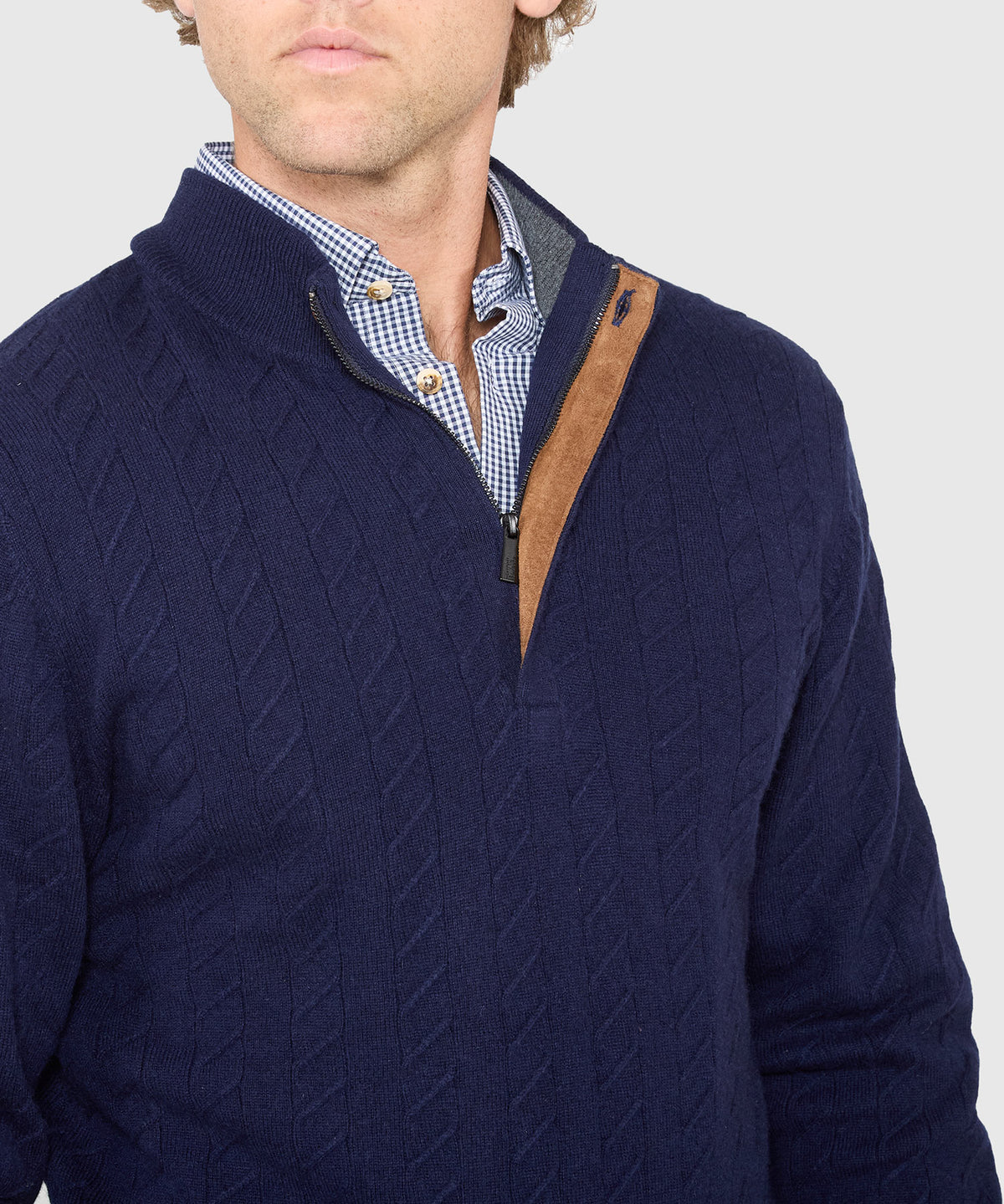 Westport Black Long Sleeve Monaco Cable Knit Button Mock Pullover Sweater, Men's Big & Tall