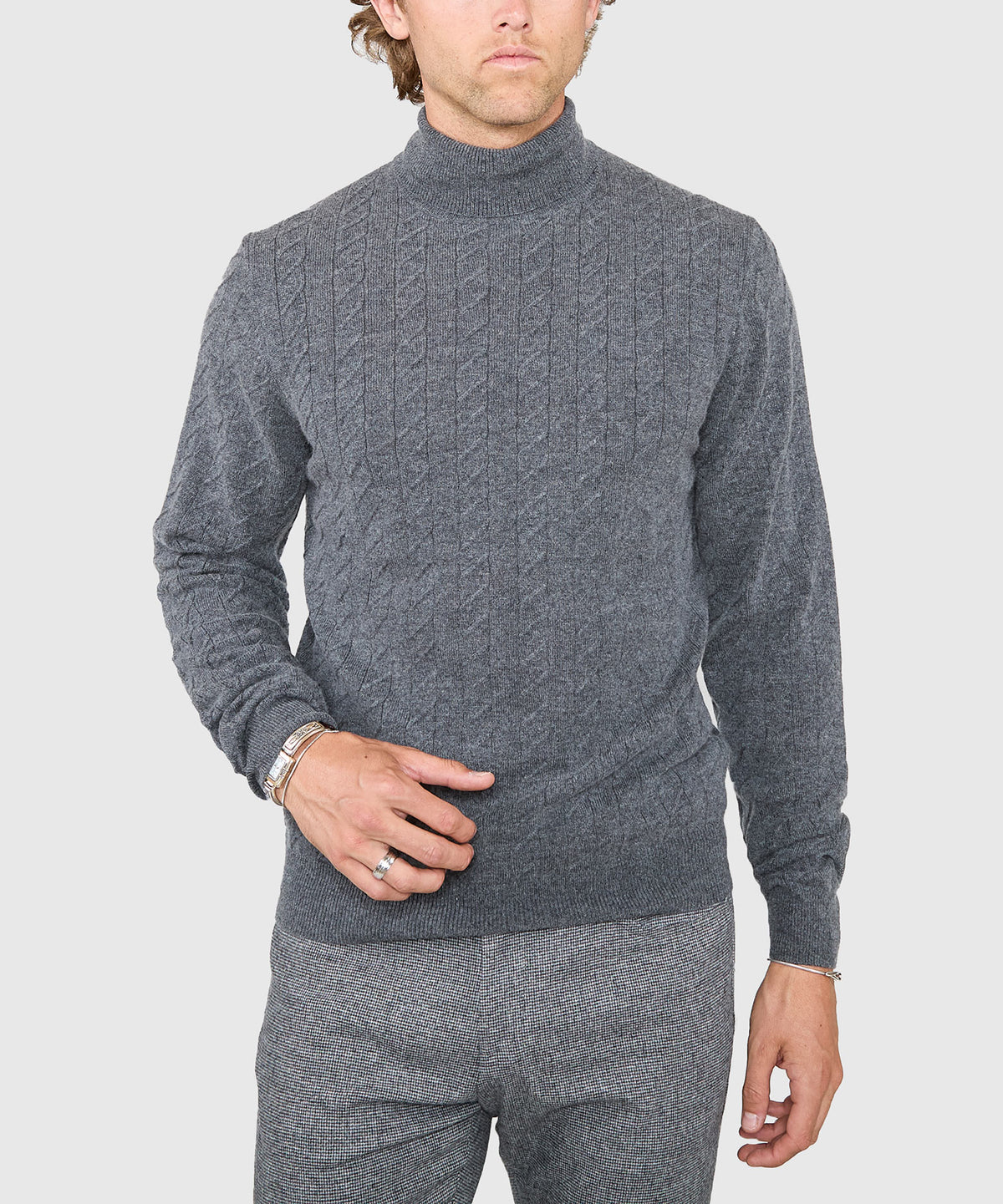 Westport Black Long Sleeve Alpine Cable Turtleneck Sweater, Men's Big & Tall