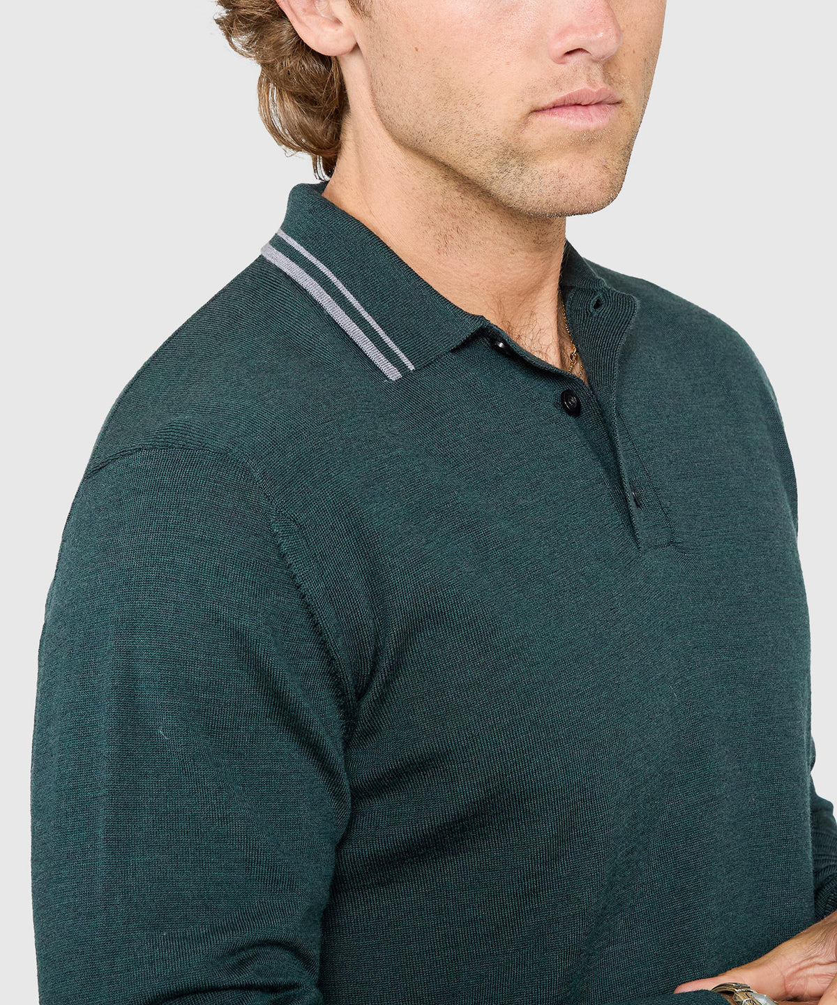 Westport Black Long Sleeve Retro Tipped Merino Polo, Men's Big & Tall