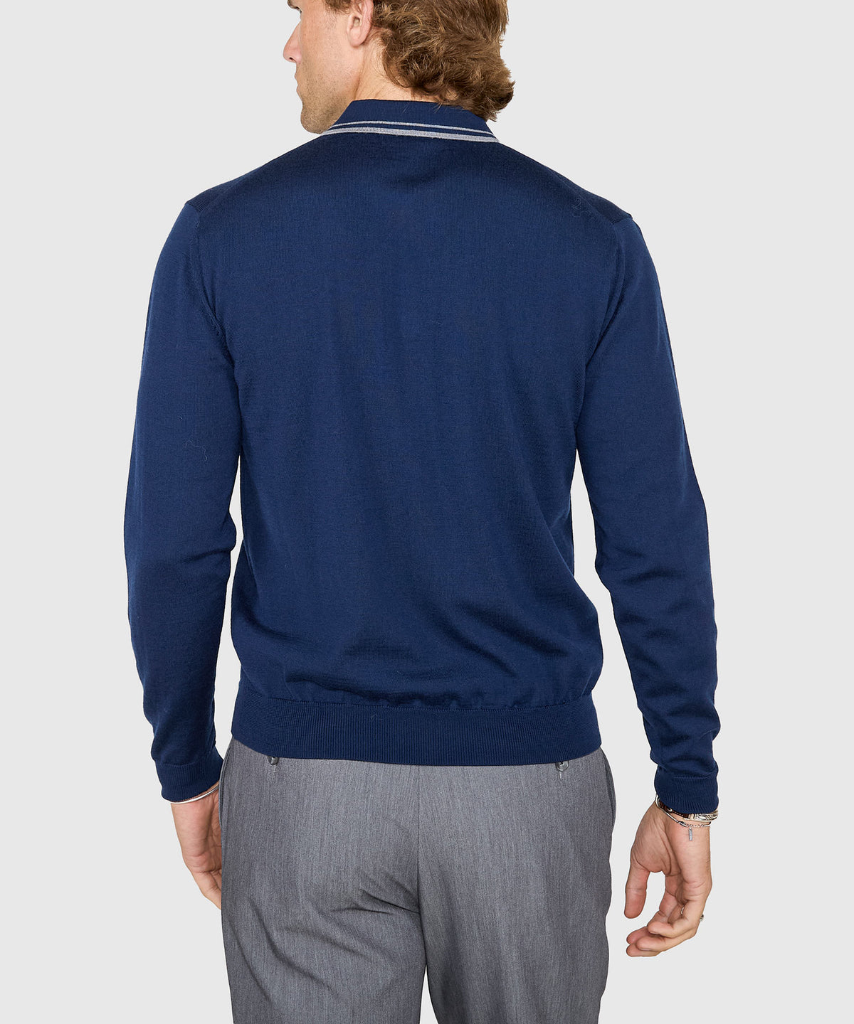 Westport Black Long Sleeve Retro Tipped Merino Polo, Men's Big & Tall