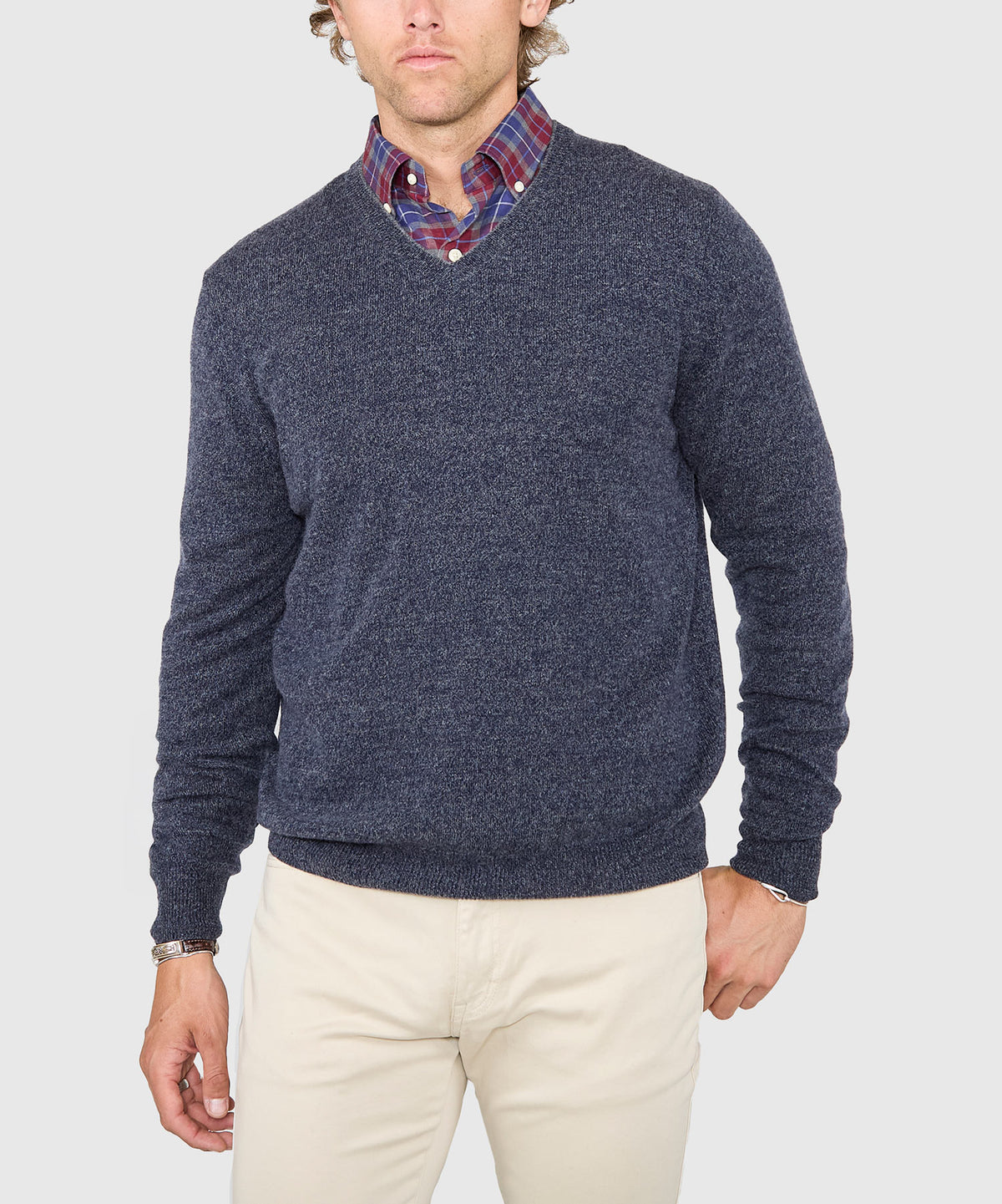 Westport Black Carmichael Cashmere Blend Mouline V-Neck Sweater, Men's Big & Tall