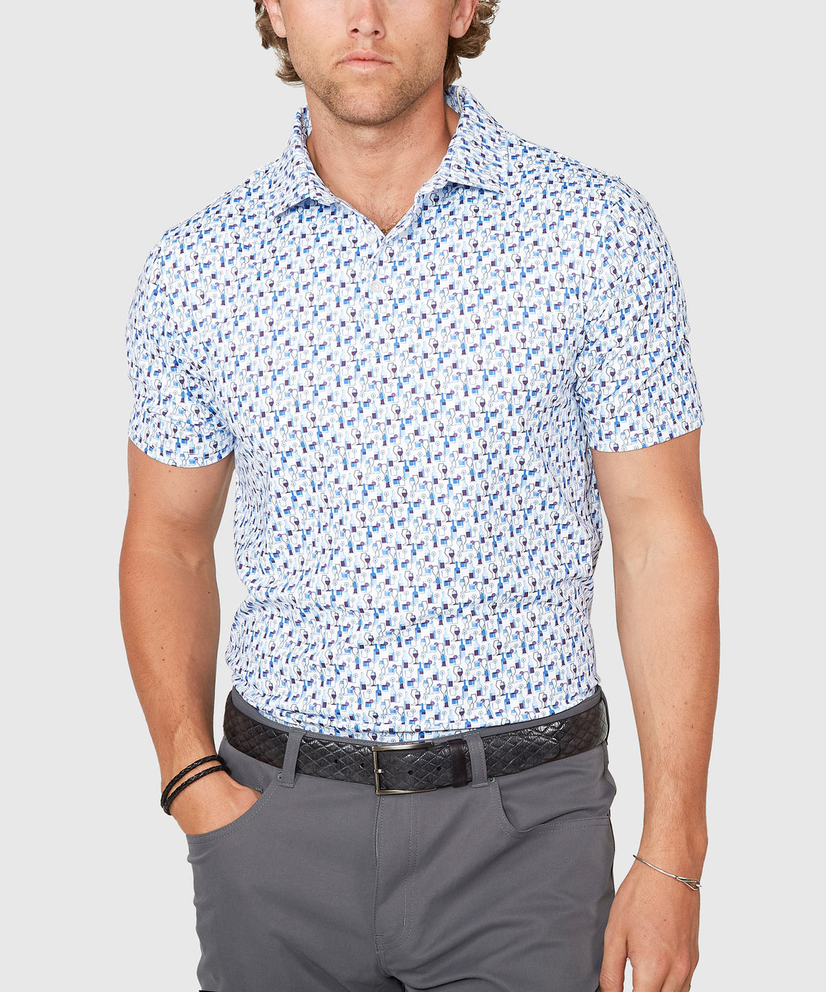 Westport Lifestyle Short Sleeve Bottle Print Performance Polo, Men's Big & Tall