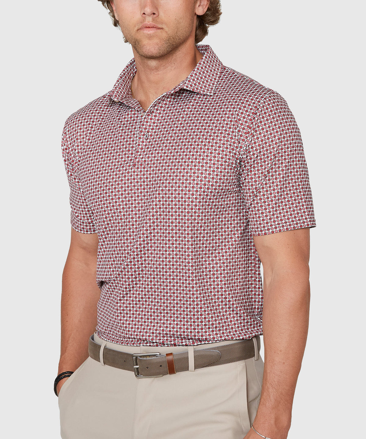 Westport Lifestyle Short Sleeve Box Print Performance Polo, Men's Big & Tall