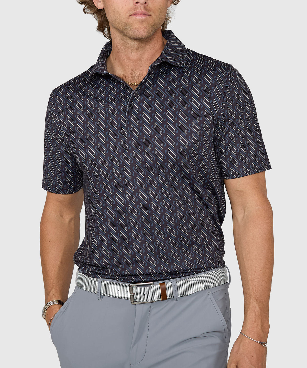 Westport Lifestyle Short Sleeve Clubs Print Performance Polo, Men's Big & Tall