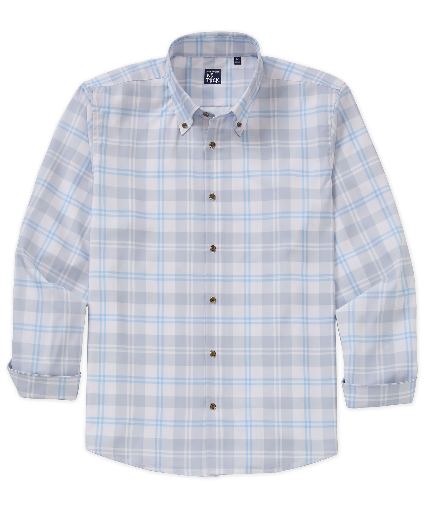 Westport No-Tuck Long Sleeve Button Down Collar Plaid Stretch Performance Sport Shirt, Men's Big & Tall