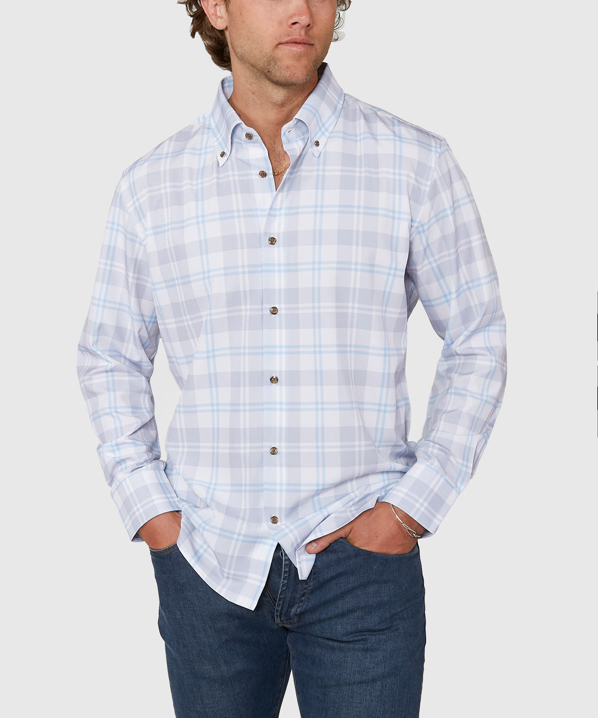 Westport No-Tuck Long Sleeve Button Down Collar Plaid Stretch Performance Sport Shirt, Men's Big & Tall
