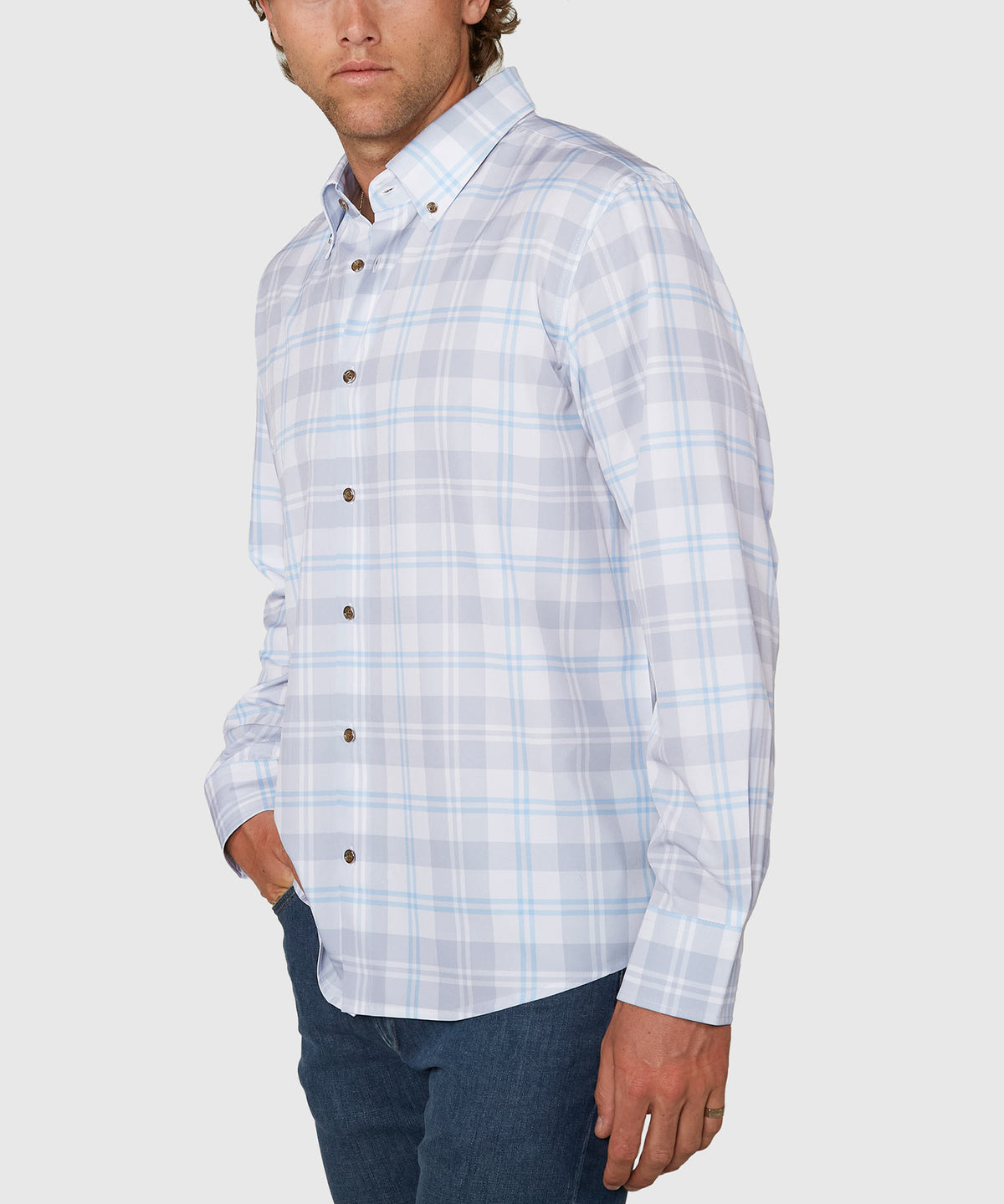 Westport No-Tuck Long Sleeve Button Down Collar Plaid Stretch Performance Sport Shirt, Men's Big & Tall