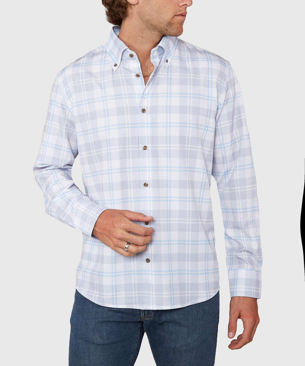 Westport No-Tuck Long Sleeve Button Down Collar Plaid Stretch Performance Sport Shirt, Men's Big & Tall