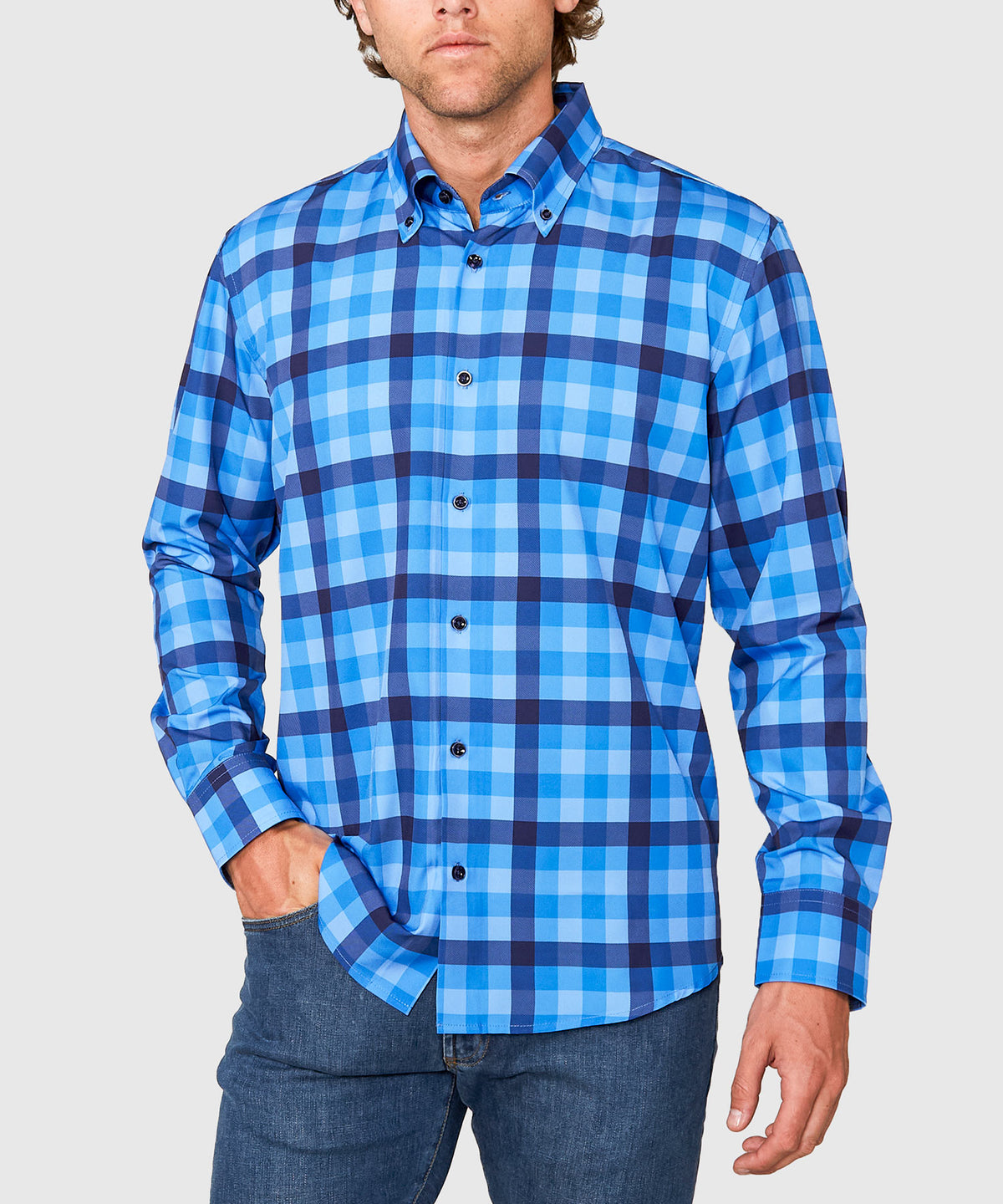 Westport No-Tuck Long Sleeve Button Down Collar Plaid Stretch Performance Sport Shirt, Men's Big & Tall
